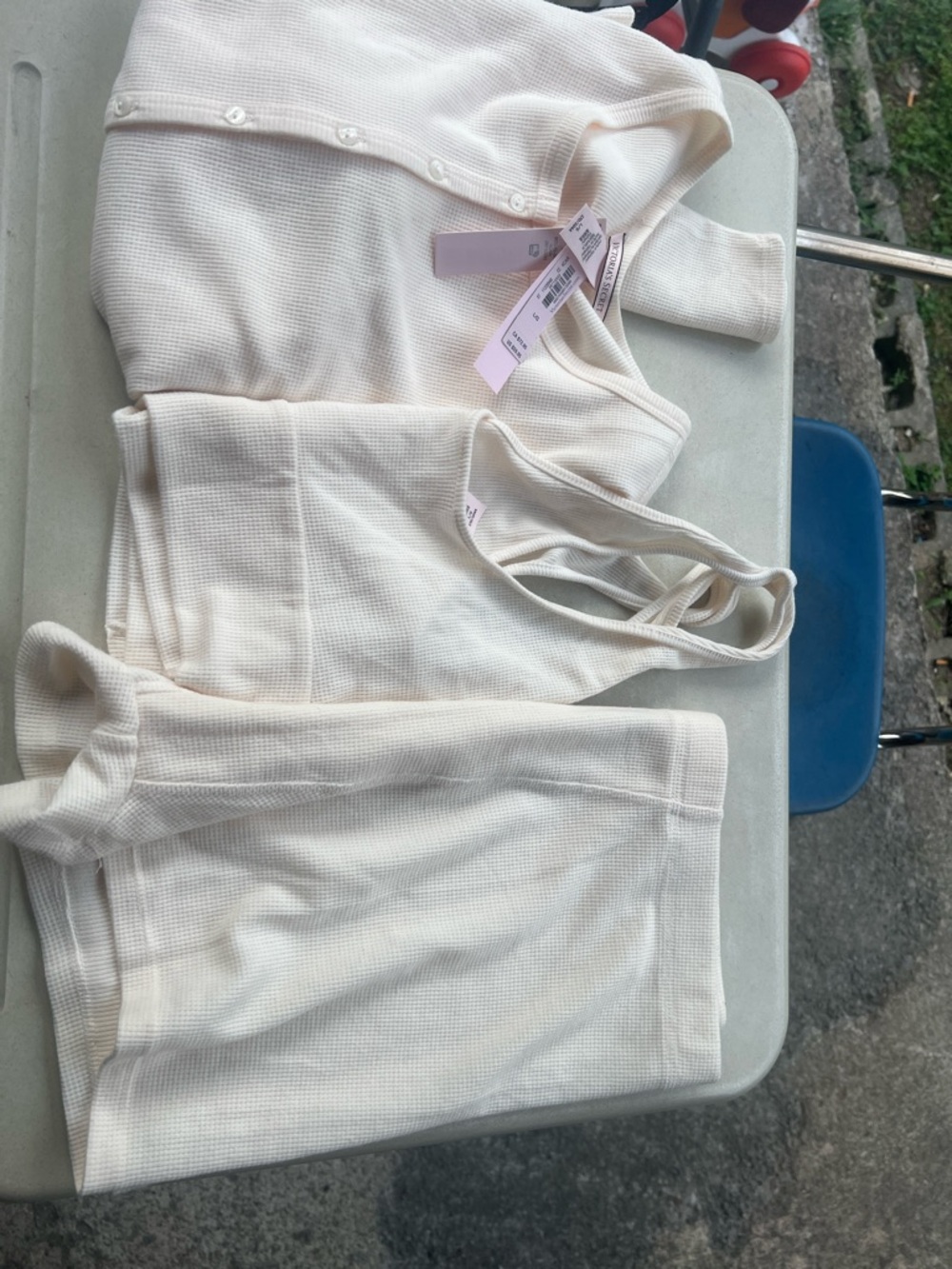 Victoria's Secret Cream Waffle Knit Pajama Set